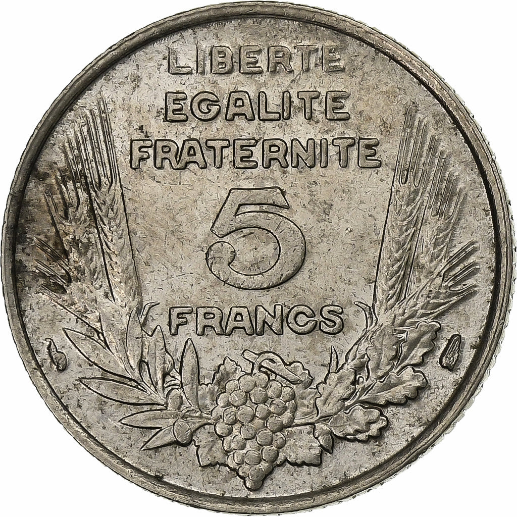 Francja, 5 Francs, Bazor, 1933, Paris, Nikiel, AU(55-58), KM:887
