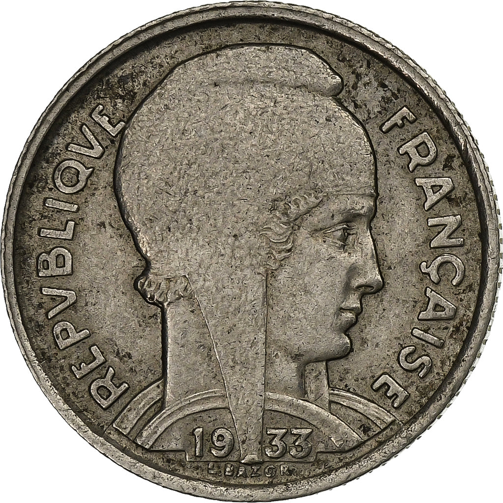 Francja, 5 Francs, Bazor, 1933, Paris, Nikiel, VF(30-35), KM:887