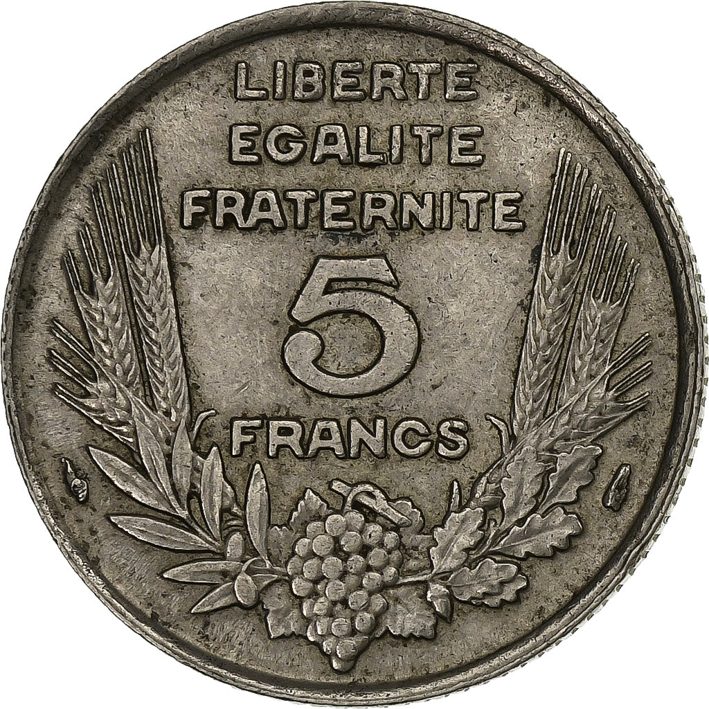Francja, 5 Francs, Bazor, 1933, Paris, Nikiel, VF(30-35), KM:887