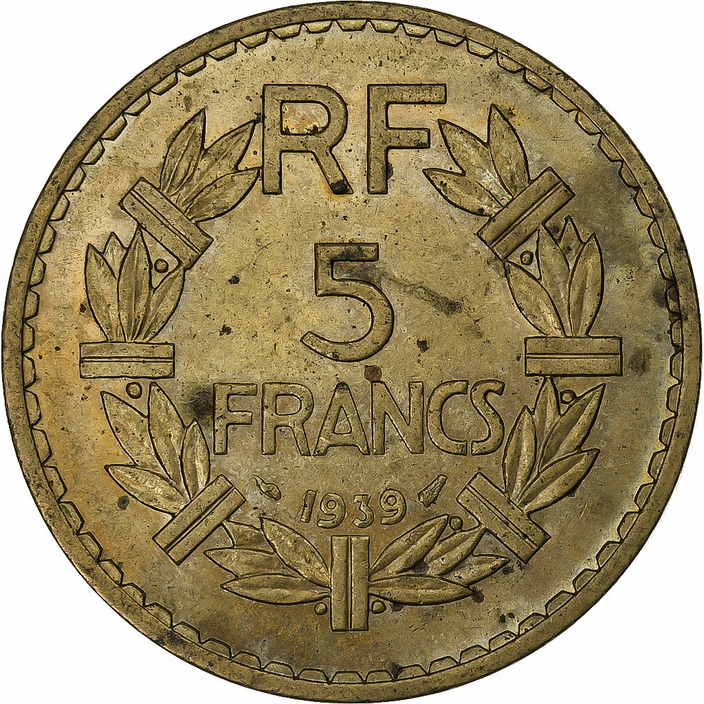France, 5 Francs, Lavrillier, 1939, Aluminum-Bronze, EF(40-45), KM:888a.1
