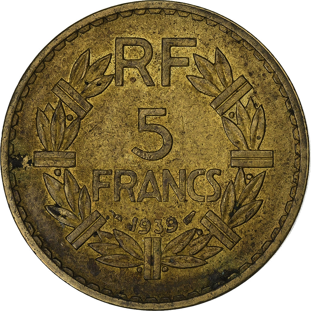 France, 5 Francs, Lavrillier, 1939, Aluminum-Bronze, VF(20-25), KM:888a.1