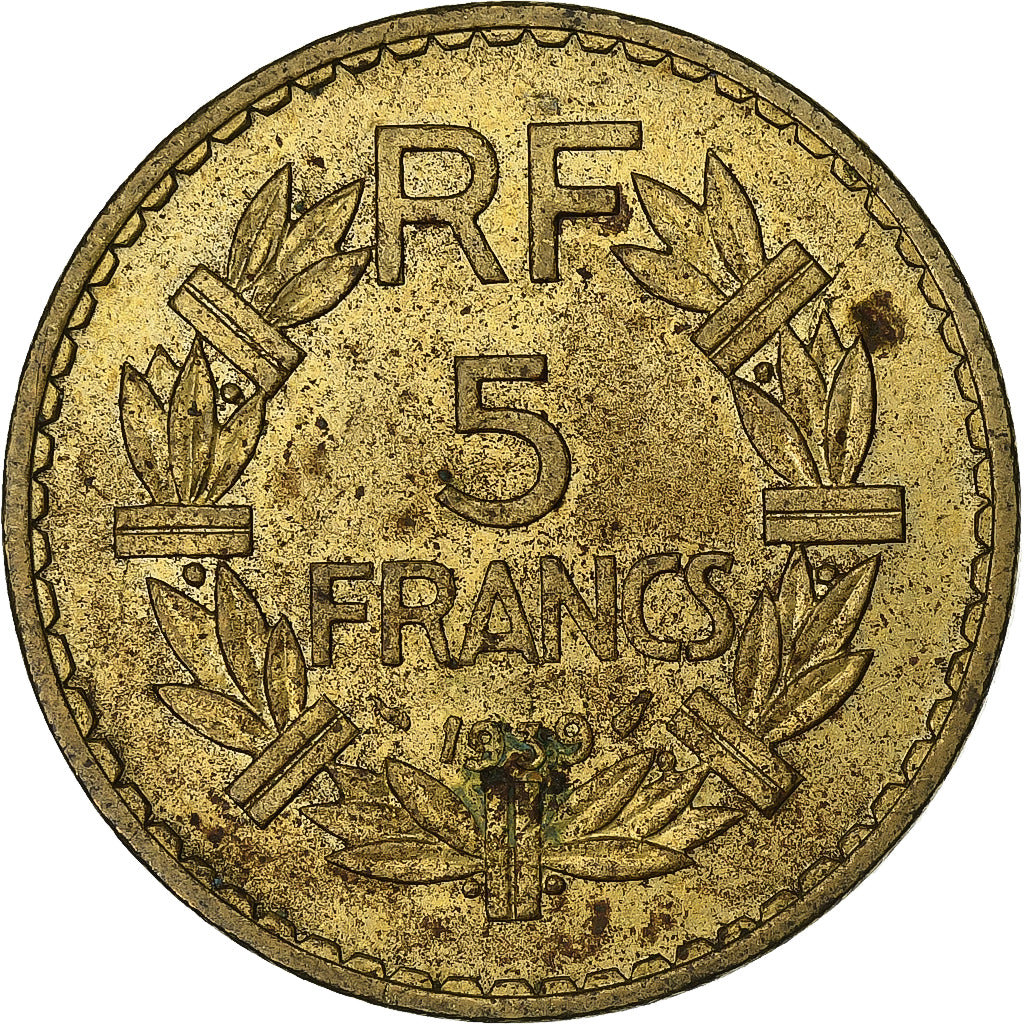 France, 5 Francs, Lavrillier, 1939, Aluminum-Bronze, VF(30-35), KM:888a.1