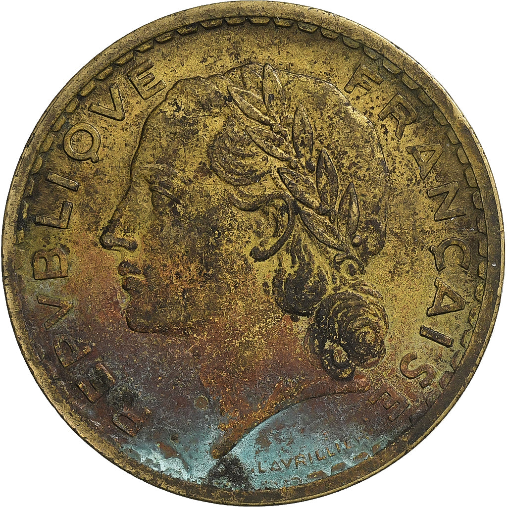 Francia, 5 Francs, Lavrillier, 1939, Alluminio-bronzo, MB, KM:888a.1