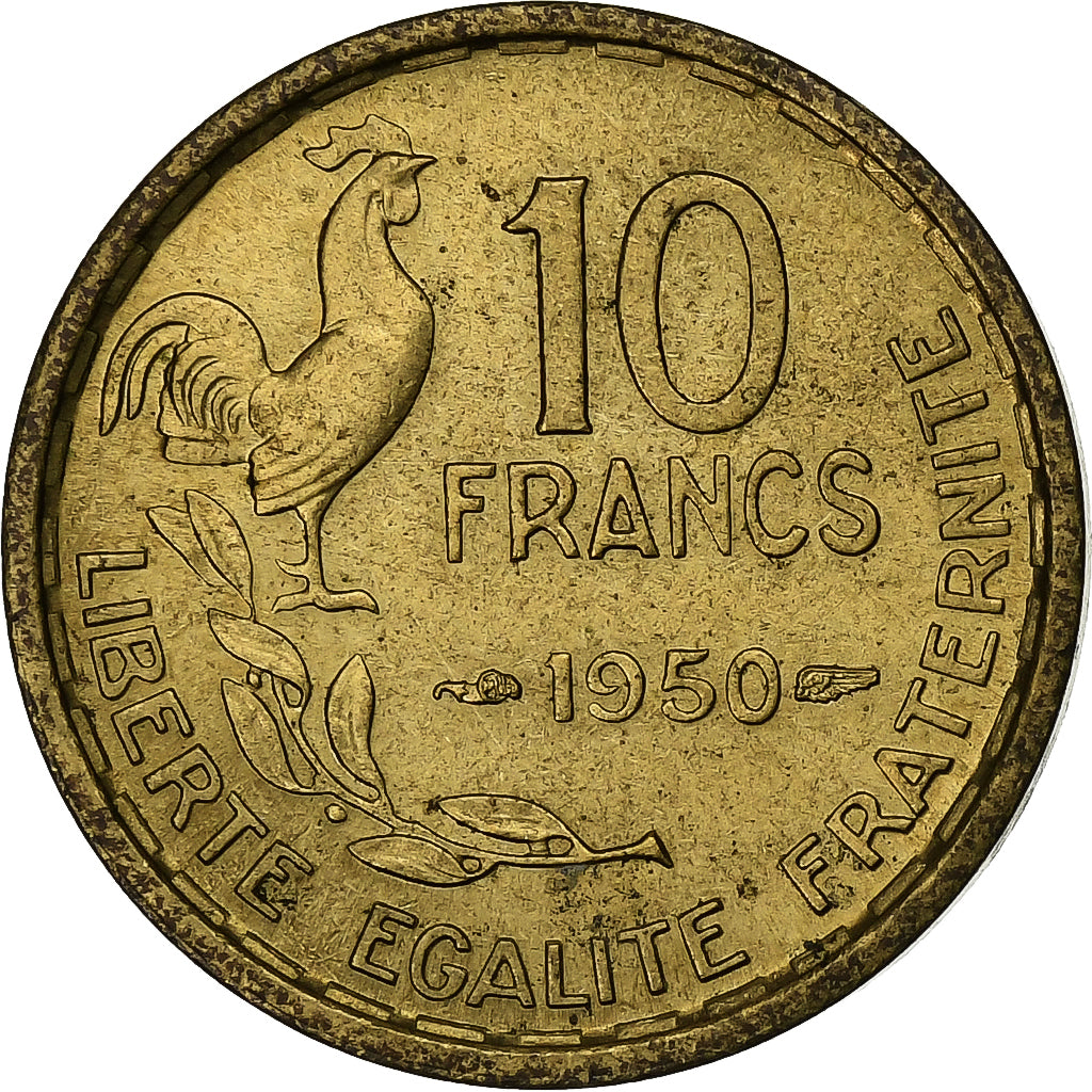 France, 10 Francs, Guiraud, 1950, Paris, Aluminum-Bronze, EF(40-45), KM:915.1