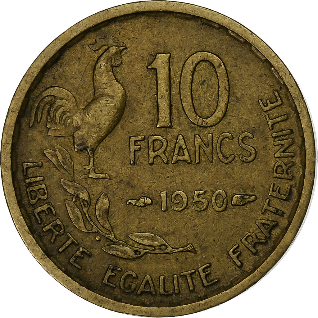 France, 10 Francs, Guiraud, 1950, Paris, Aluminum-Bronze, VF(30-35), KM:915.1