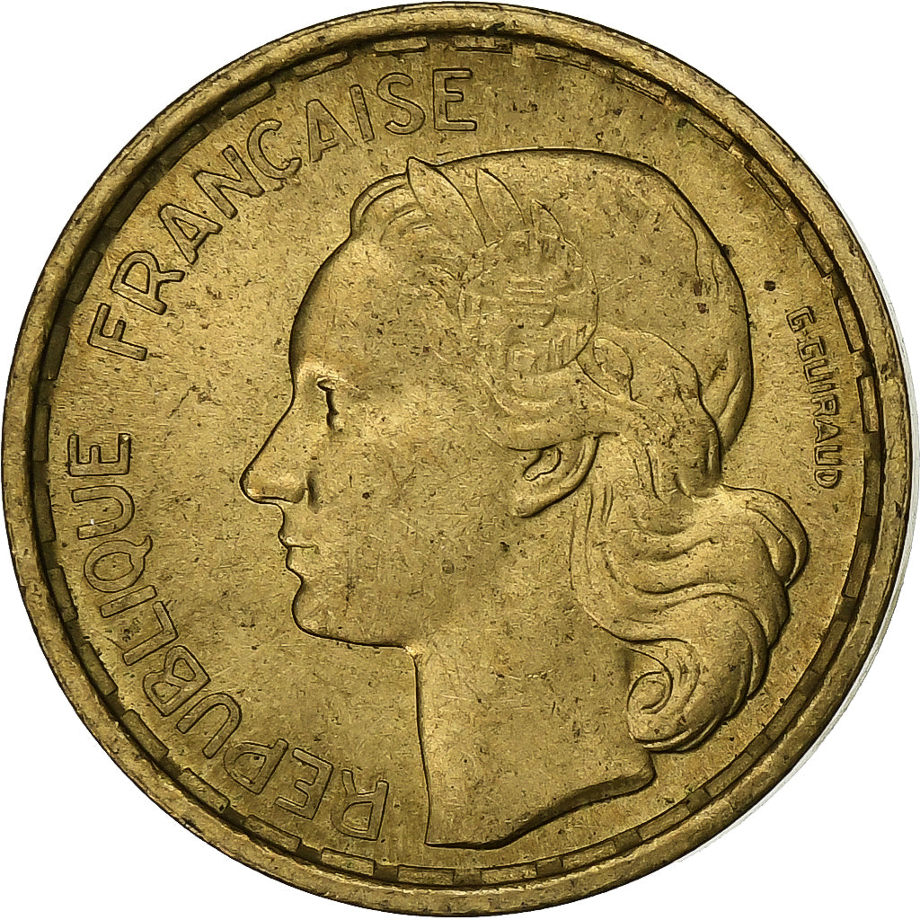 France, 10 Francs, Guiraud, 1950, Paris, Aluminum-Bronze, AU(50-53), KM:915.1