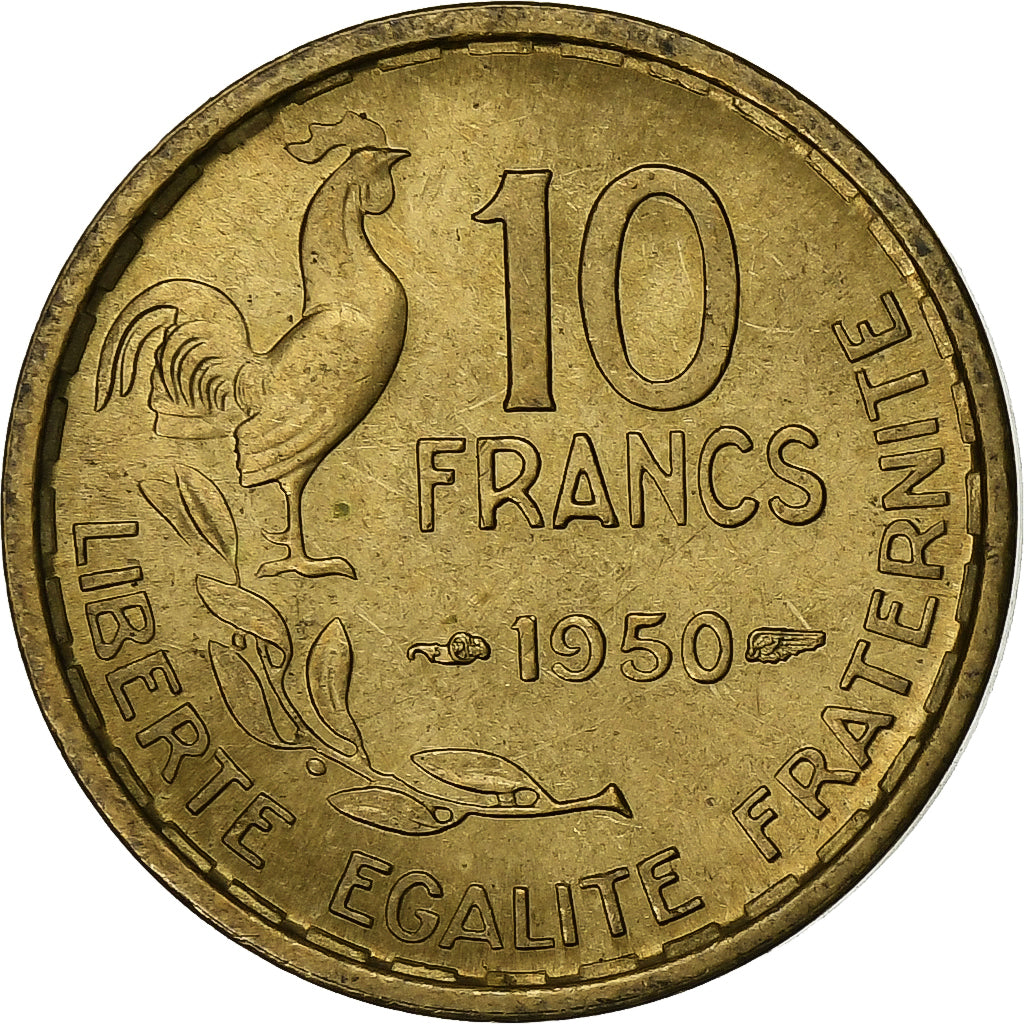 France, 10 Francs, Guiraud, 1950, Paris, Aluminum-Bronze, AU(50-53), KM:915.1