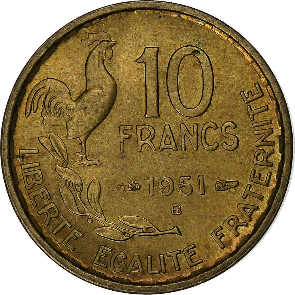 France, 10 Francs, Guiraud, 1951, Beaumont - Le Roger, Aluminum-Bronze