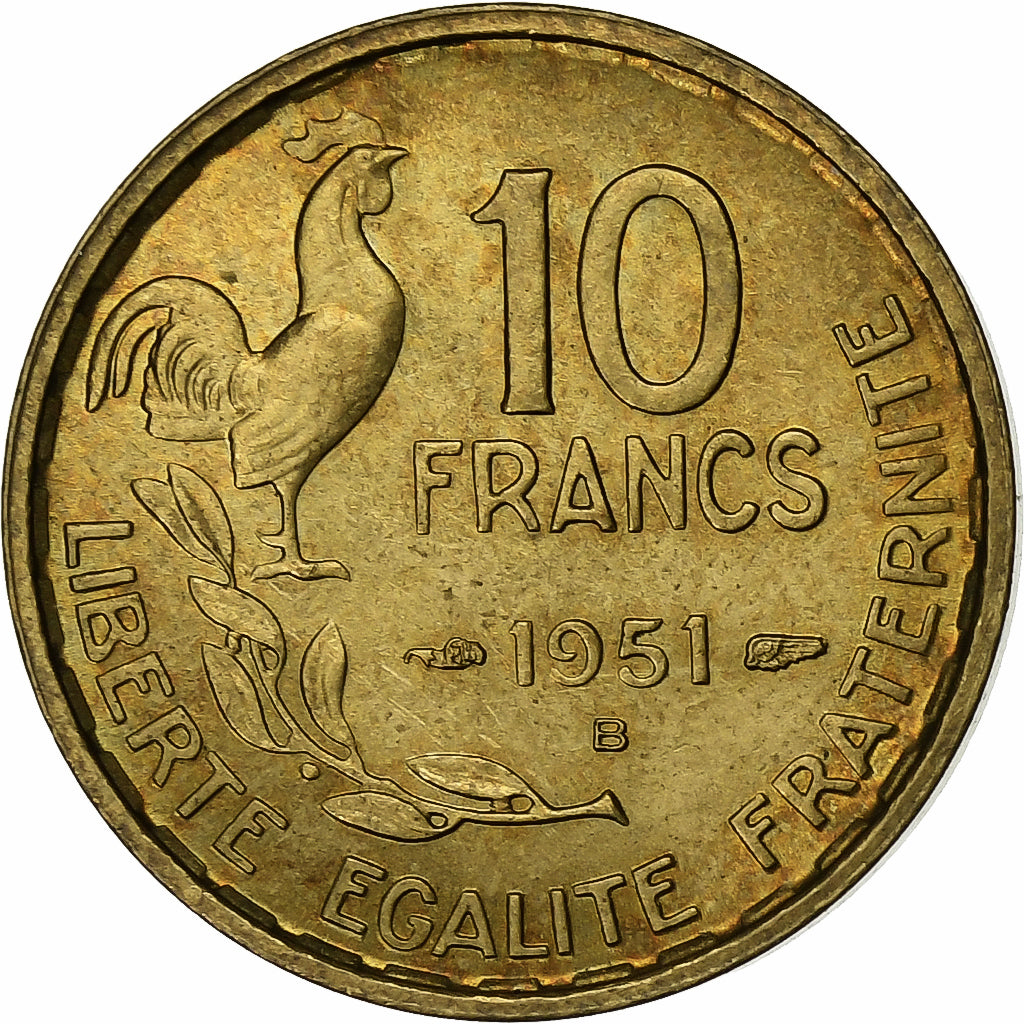 France, 10 Francs, Guiraud, 1951, Beaumont - Le Roger, Aluminum-Bronze