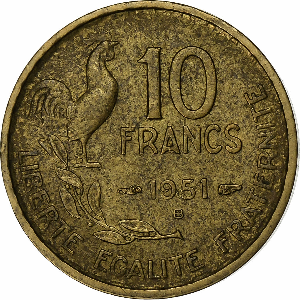 France, 10 Francs, Guiraud, 1951, Beaumont - Le Roger, Aluminum-Bronze