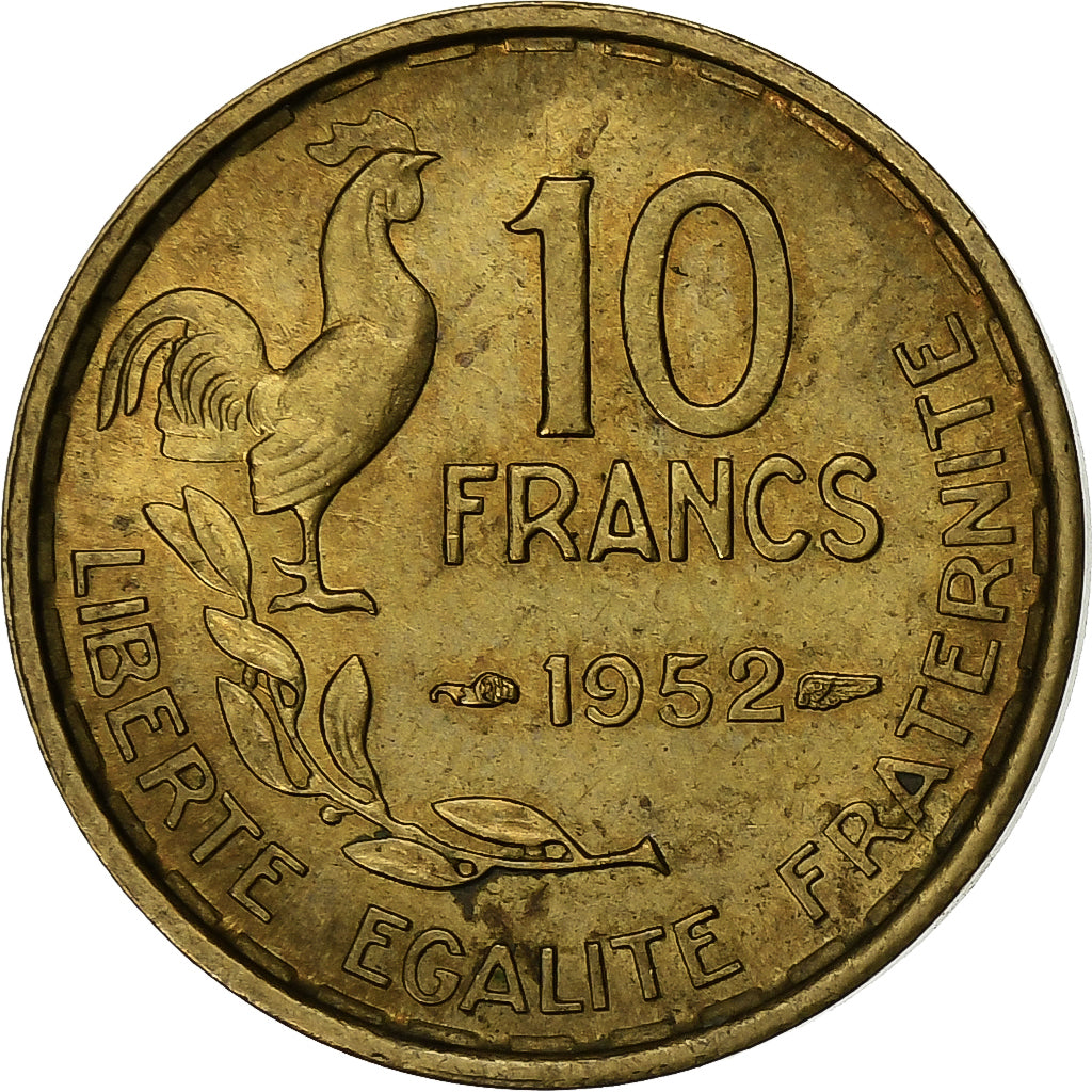 France, 10 Francs, Guiraud, 1952, Paris, Aluminum-Bronze, EF(40-45), KM:915.1