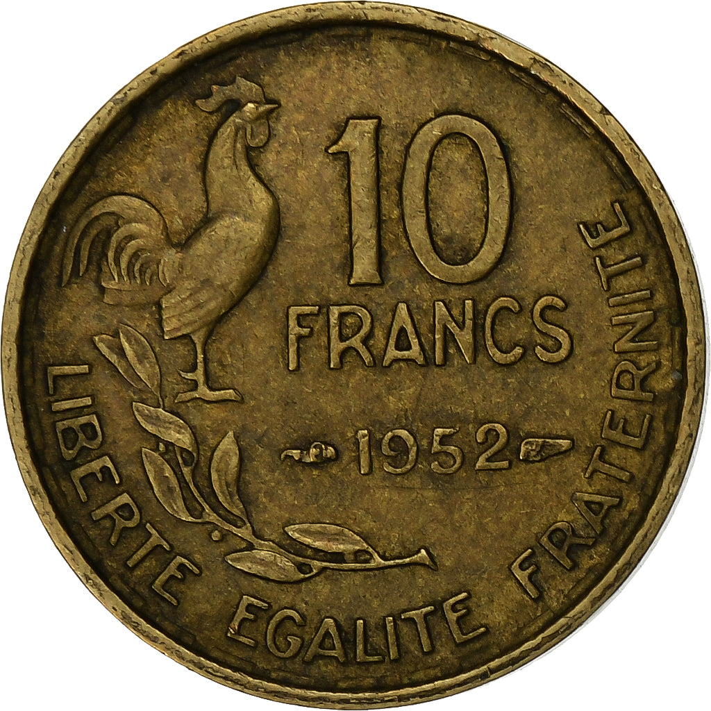 France, 10 Francs, Guiraud, 1952, Paris, Aluminum-Bronze, VF(30-35), KM:915.1