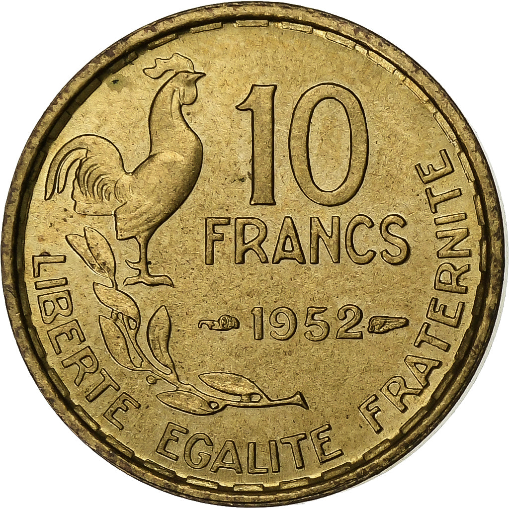 France, 10 Francs, Guiraud, 1952, Paris, Aluminum-Bronze, AU(50-53), KM:915.1