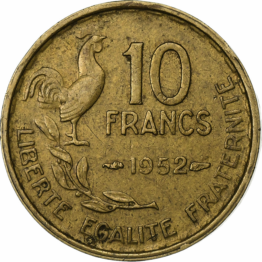 Francja, 10 Francs, Guiraud, 1952, Paris, Aluminium-Brąz, VF(30-35), KM:915.1