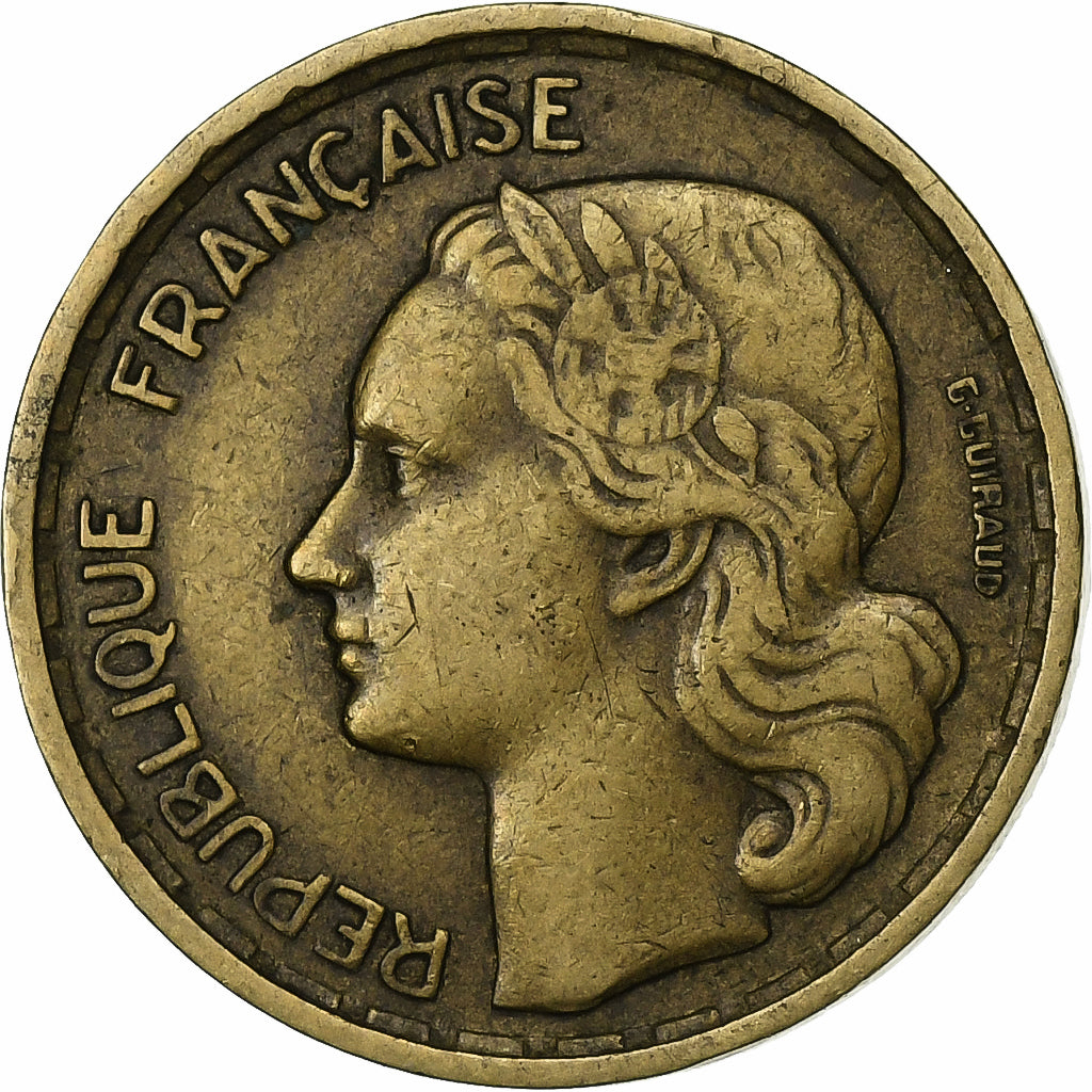 Francja, 10 Francs, Guiraud, 1953, Paris, Aluminium-Brąz, EF(40-45), KM:915.1
