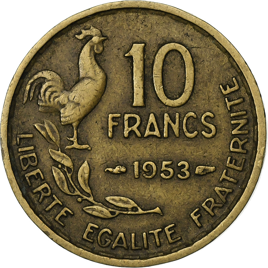 Francja, 10 Francs, Guiraud, 1953, Paris, Aluminium-Brąz, EF(40-45), KM:915.1