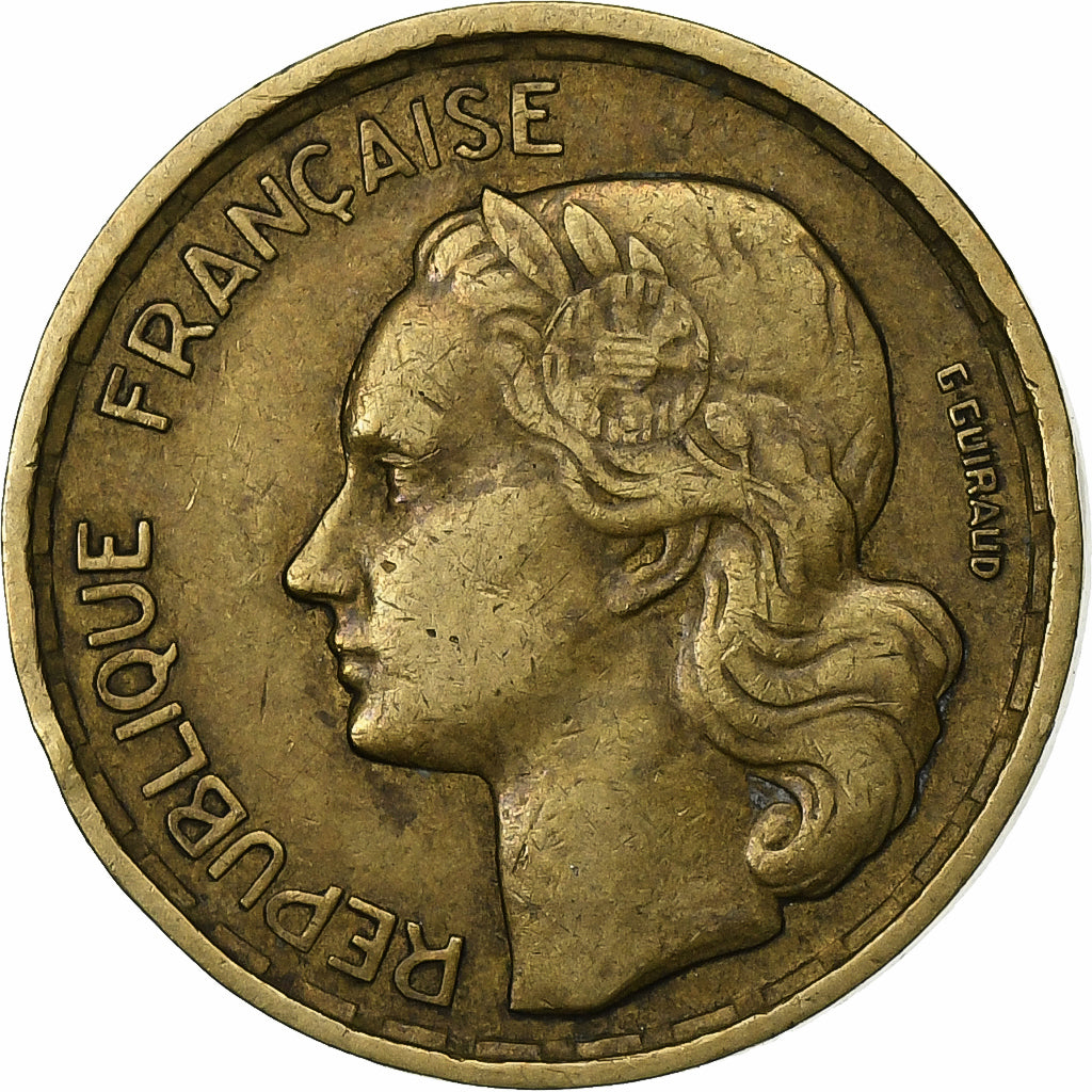 Francja, 10 Francs, Guiraud, 1953, Paris, Aluminium-Brąz, VF(30-35), KM:915.1