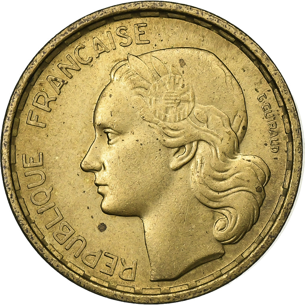 Francja, 10 Francs, Guiraud, 1950, Paris, Aluminium-Brąz, EF(40-45), KM:915.1