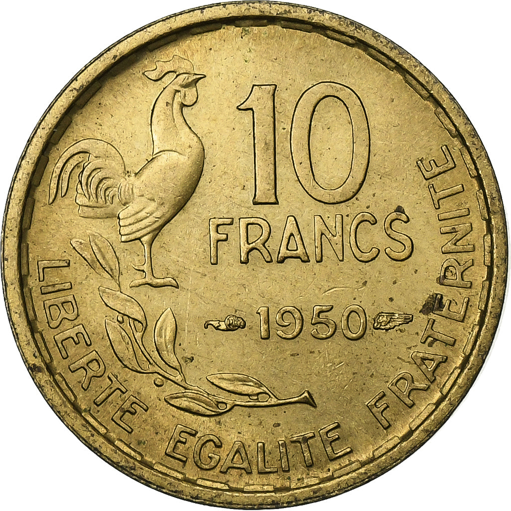 Francja, 10 Francs, Guiraud, 1950, Paris, Aluminium-Brąz, EF(40-45), KM:915.1