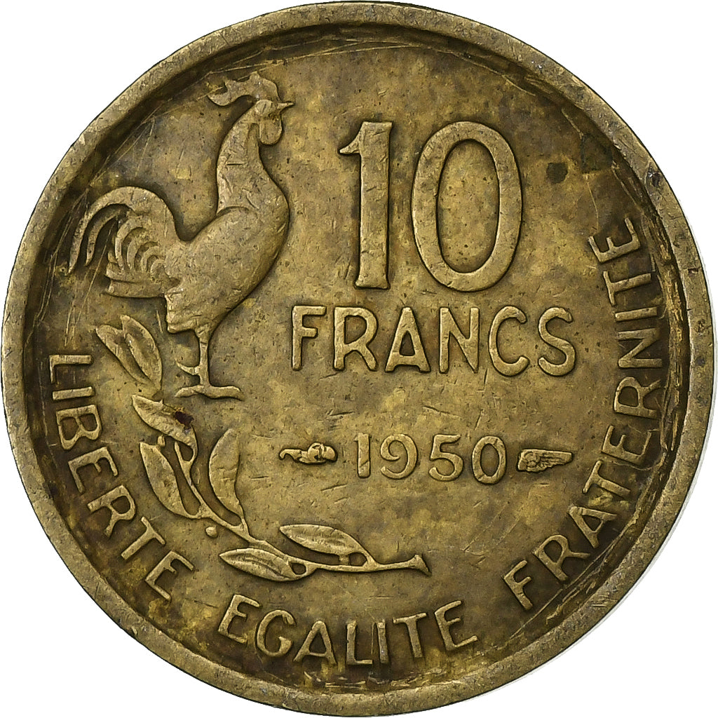 France, 10 Francs, Guiraud, 1950, Paris, Aluminum-Bronze, VF(20-25), KM:915.1