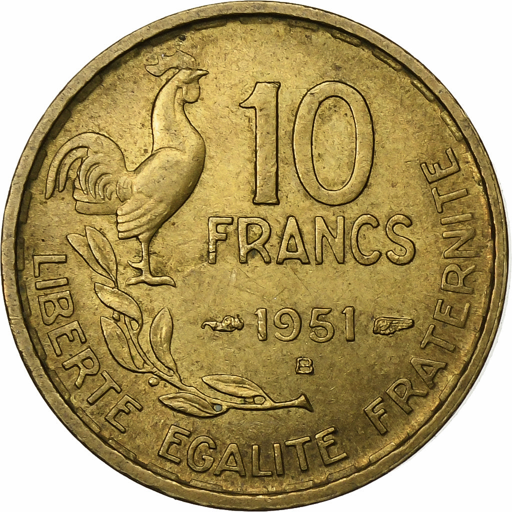 Francja, 10 Francs, Guiraud, 1951, Beaumont - Le Roger, Aluminium-Brąz
