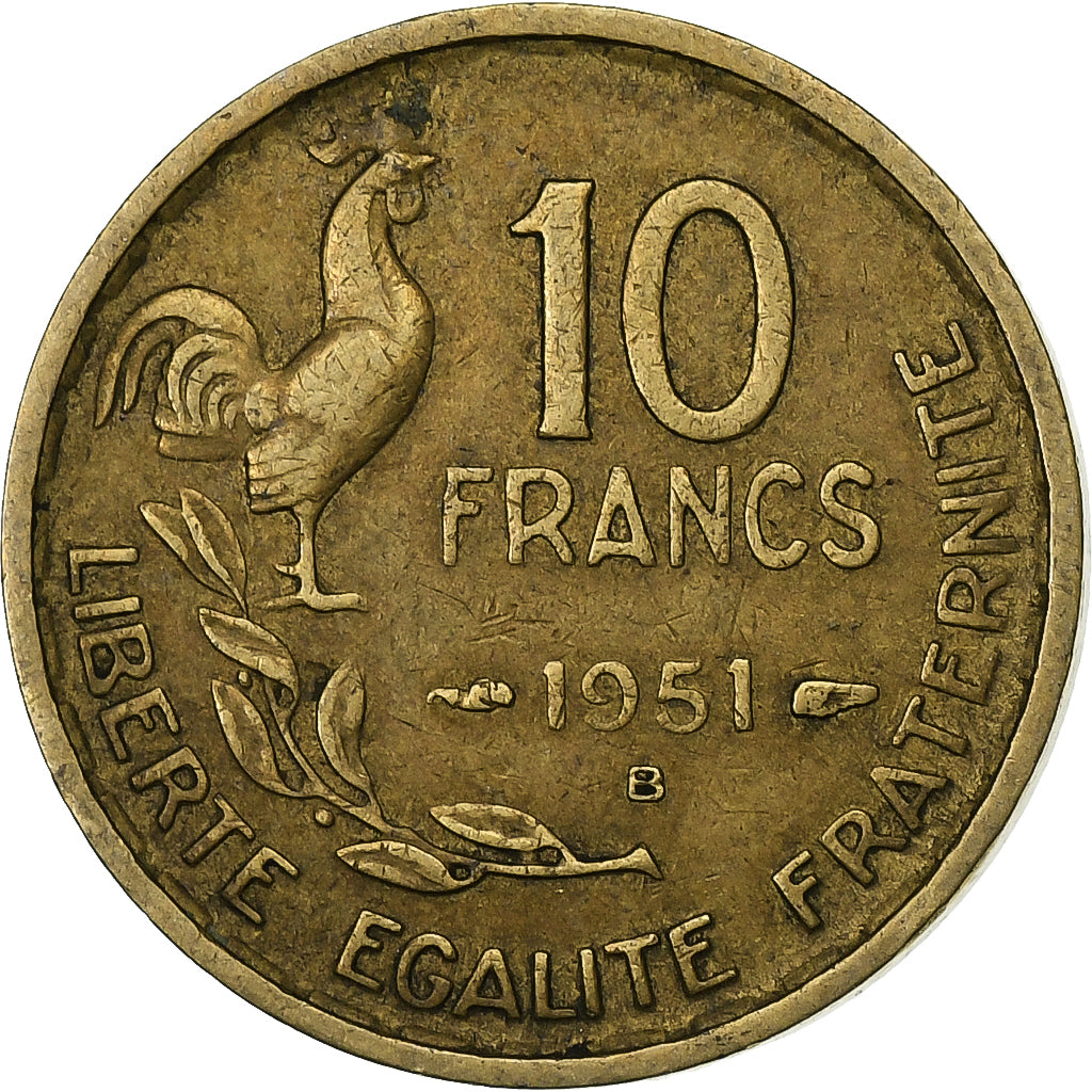 France, 10 Francs, Guiraud, 1951, Beaumont - Le Roger, Aluminum-Bronze