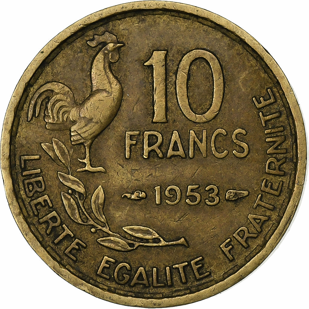France, 10 Francs, Guiraud, 1953, Paris, Aluminum-Bronze, VF(30-35), KM:915.1