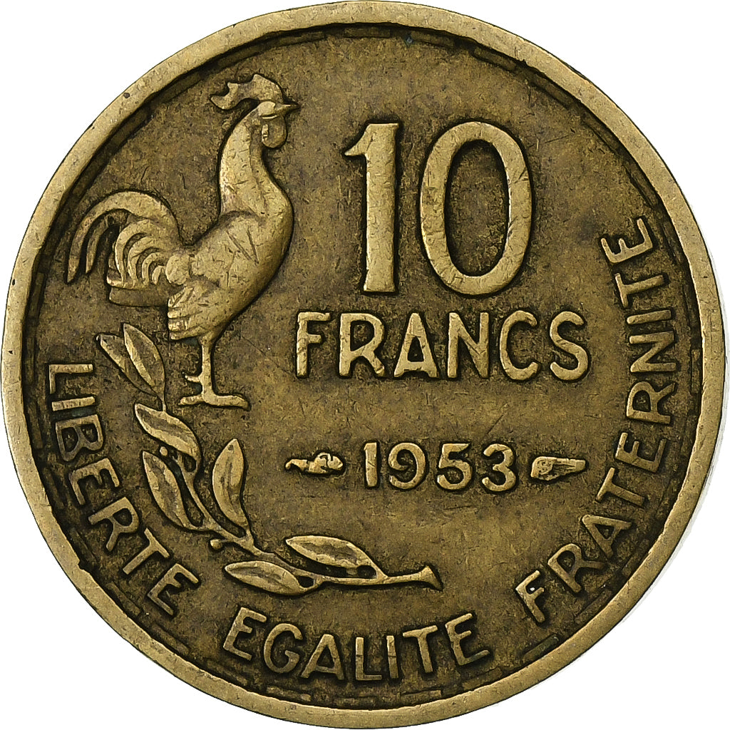 France, 10 Francs, Guiraud, 1953, Paris, Aluminum-Bronze, VF(20-25), KM:915.1