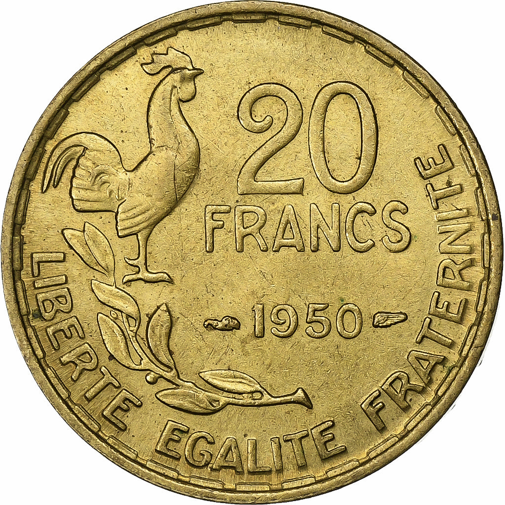Frankreich, 20 Francs, Guiraud, 1950, Paris, Aluminum-Bronze, VZ, KM:916.1
