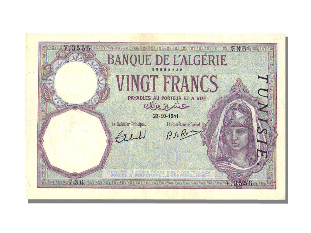 Banknote, Tunisia, 20 Francs, 1941, 1941-10-23, UNC(63)