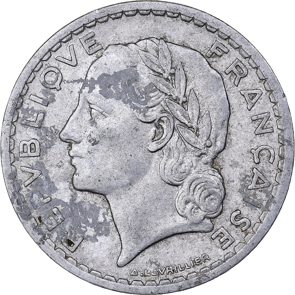 França, 5 Francs, Lavrillier, 1946, Beaumont - Le Roger, Alumínio, EF(40-45)