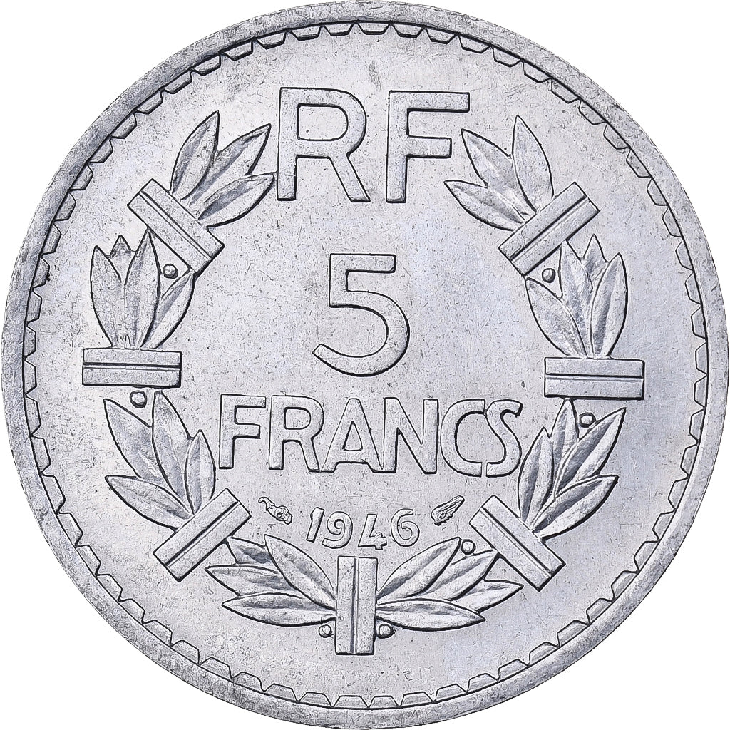 Francja, 5 Francs, Lavrillier, 1946, Paris, Aluminium, AU(50-53), KM:888b.1