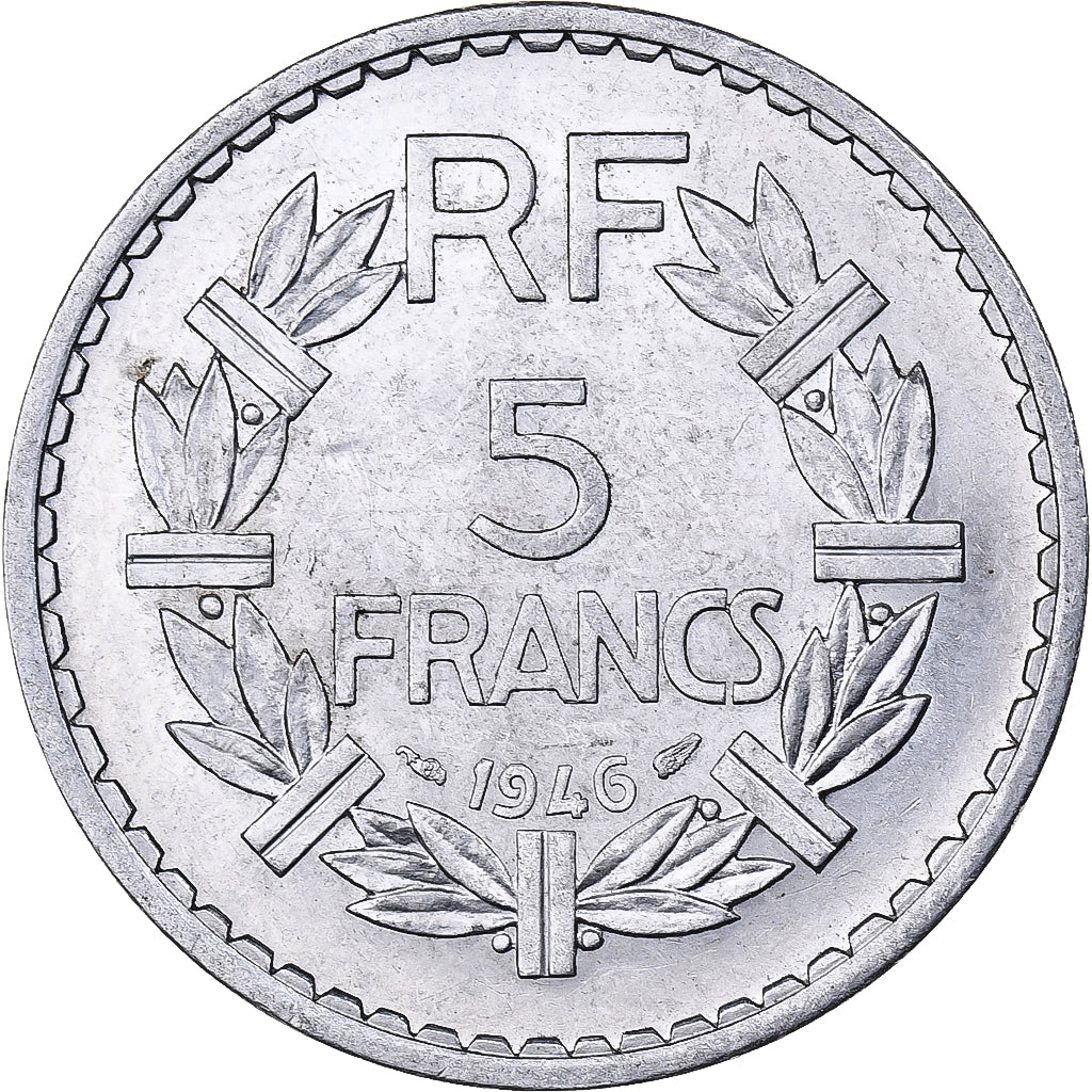 França, 5 Francs, Lavrillier, 1946, Paris, Alumínio, EF(40-45), KM:888b.1