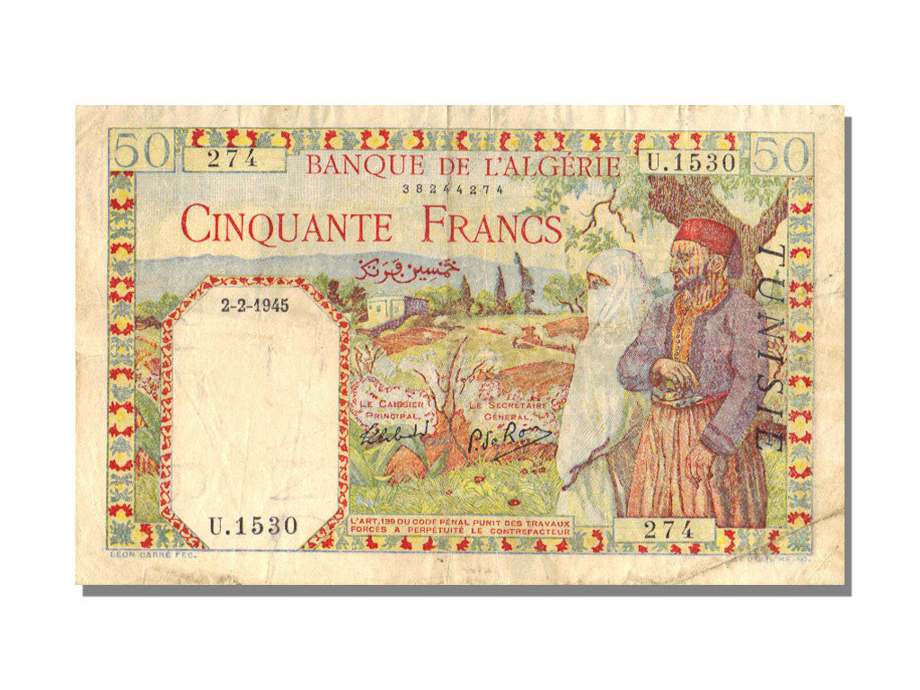 Banknote, Tunisia, 50 Francs, 1945, 1945-02-02, VF(30-35)