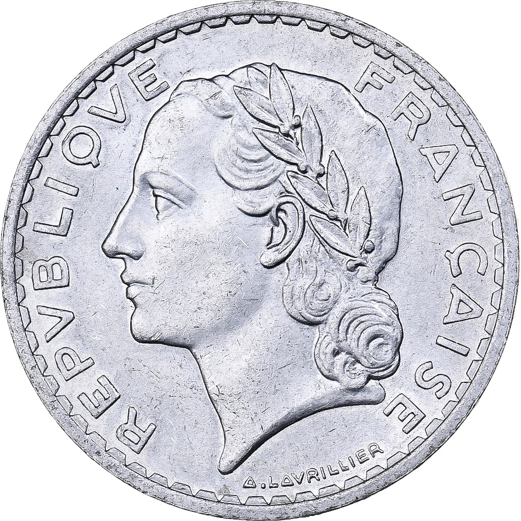 França, 5 Francs, Lavrillier, 1950, Paris, Alumínio, EF(40-45), KM:888b.1