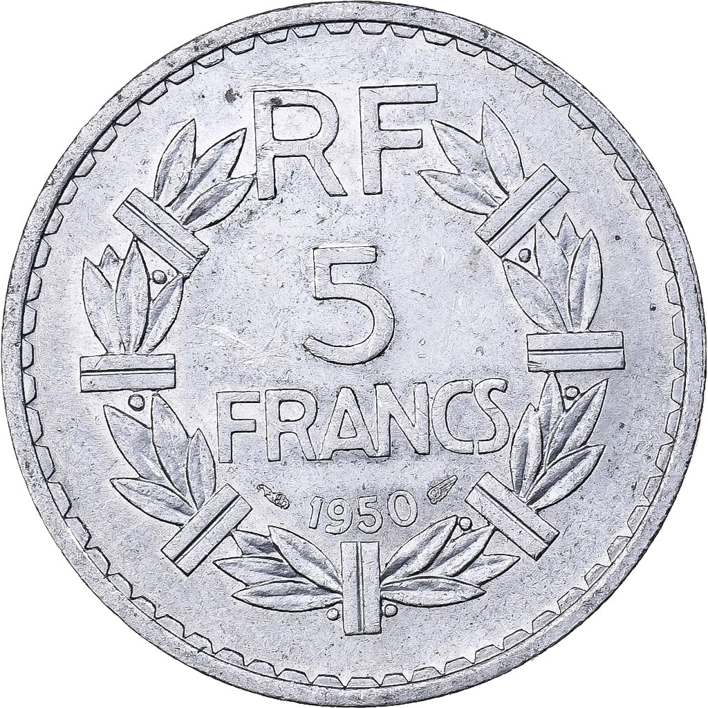 França, 5 Francs, Lavrillier, 1950, Paris, Alumínio, EF(40-45), KM:888b.1
