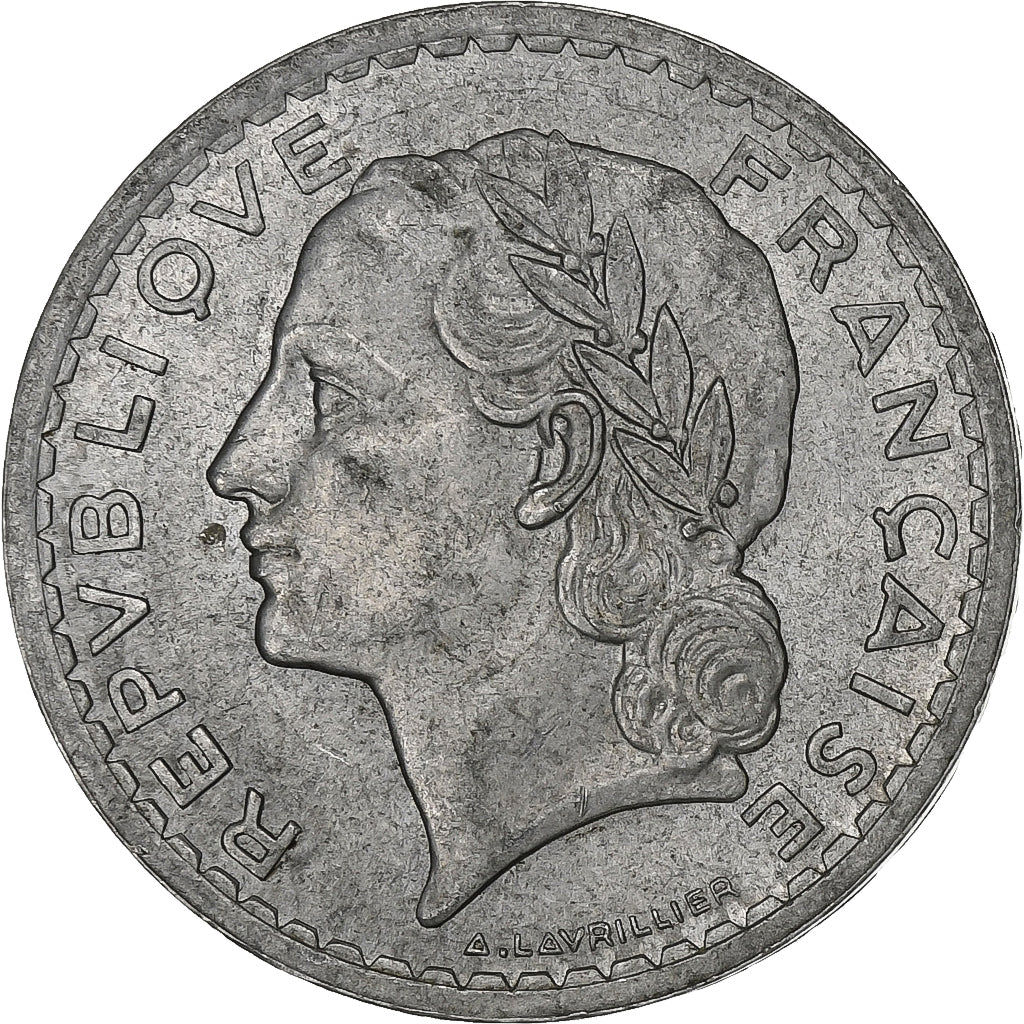 Francia, 5 Francs, Lavrillier, 1945, Paris, Aluminio, BC+, KM:888b.1