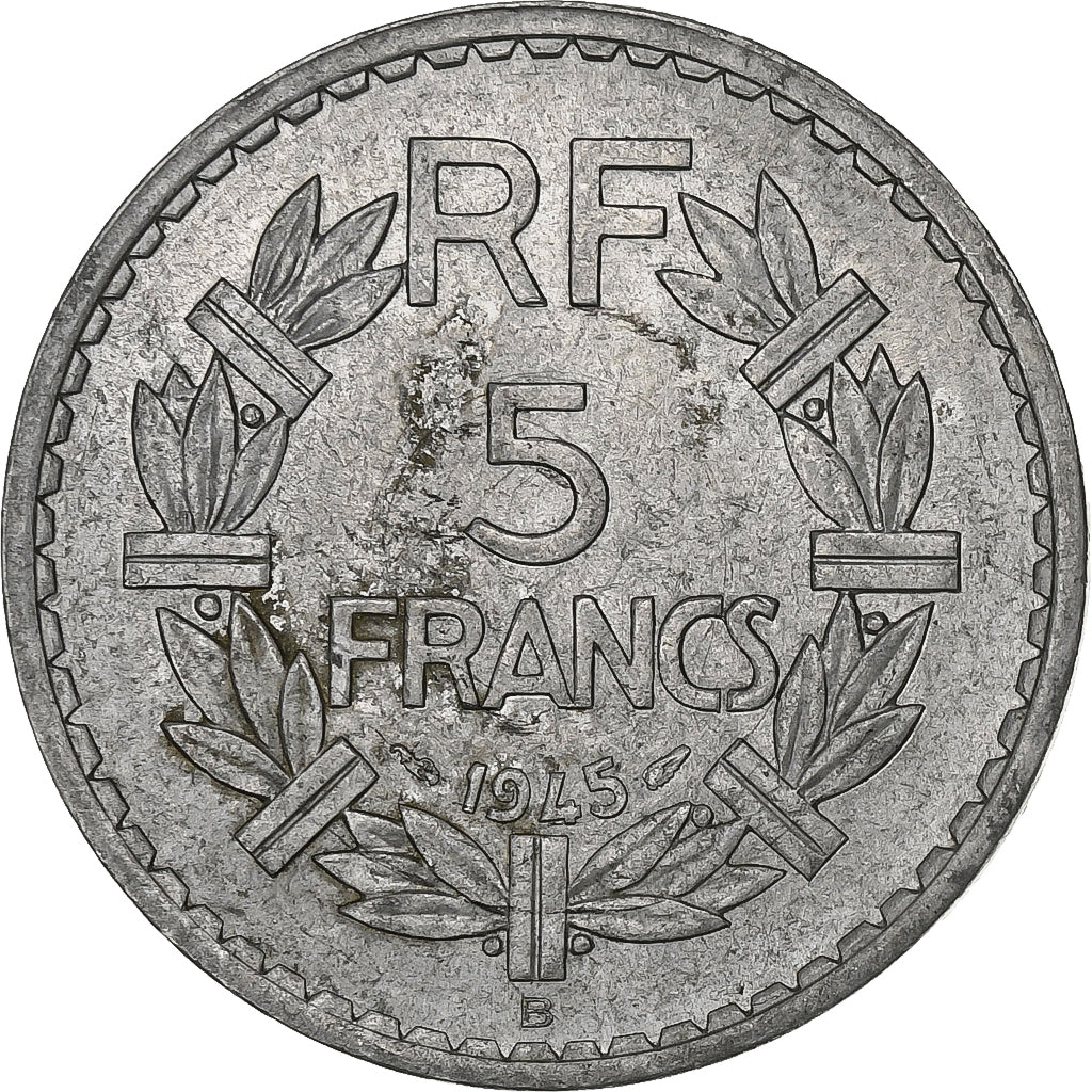 Francia, 5 Francs, Lavrillier, 1945, Paris, Aluminio, BC+, KM:888b.1