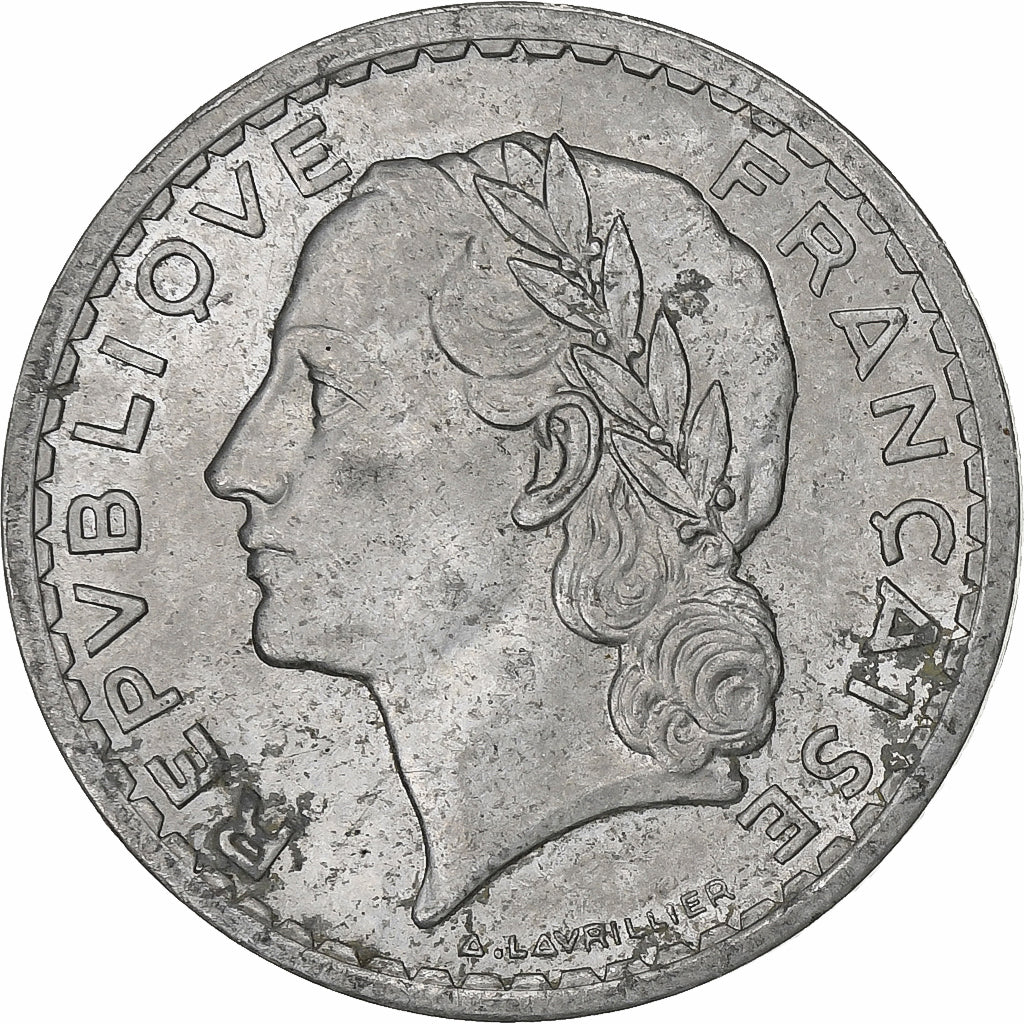 Francia, 5 Francs, Lavrillier, 1946, Beaumont - Le Roger, Aluminio, BC+