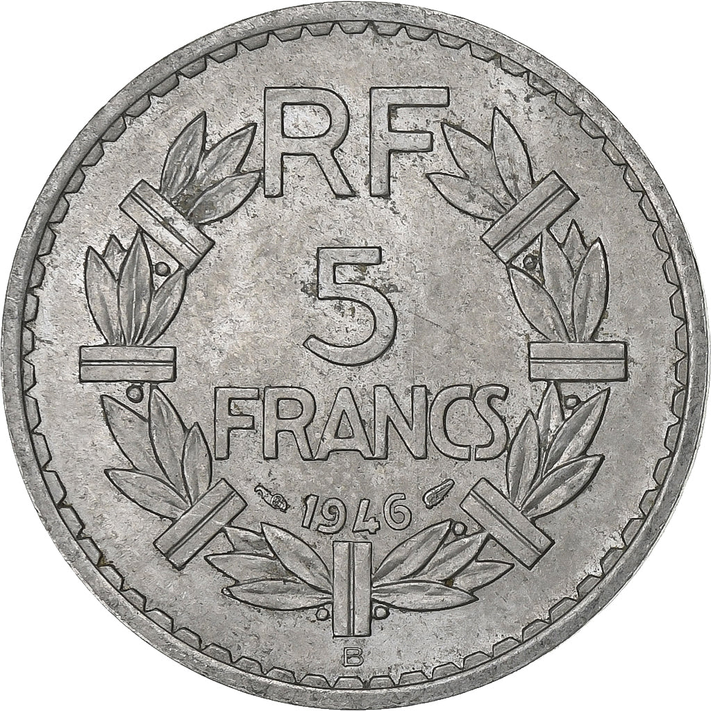 Francia, 5 Francs, Lavrillier, 1946, Beaumont - Le Roger, Aluminio, BC+