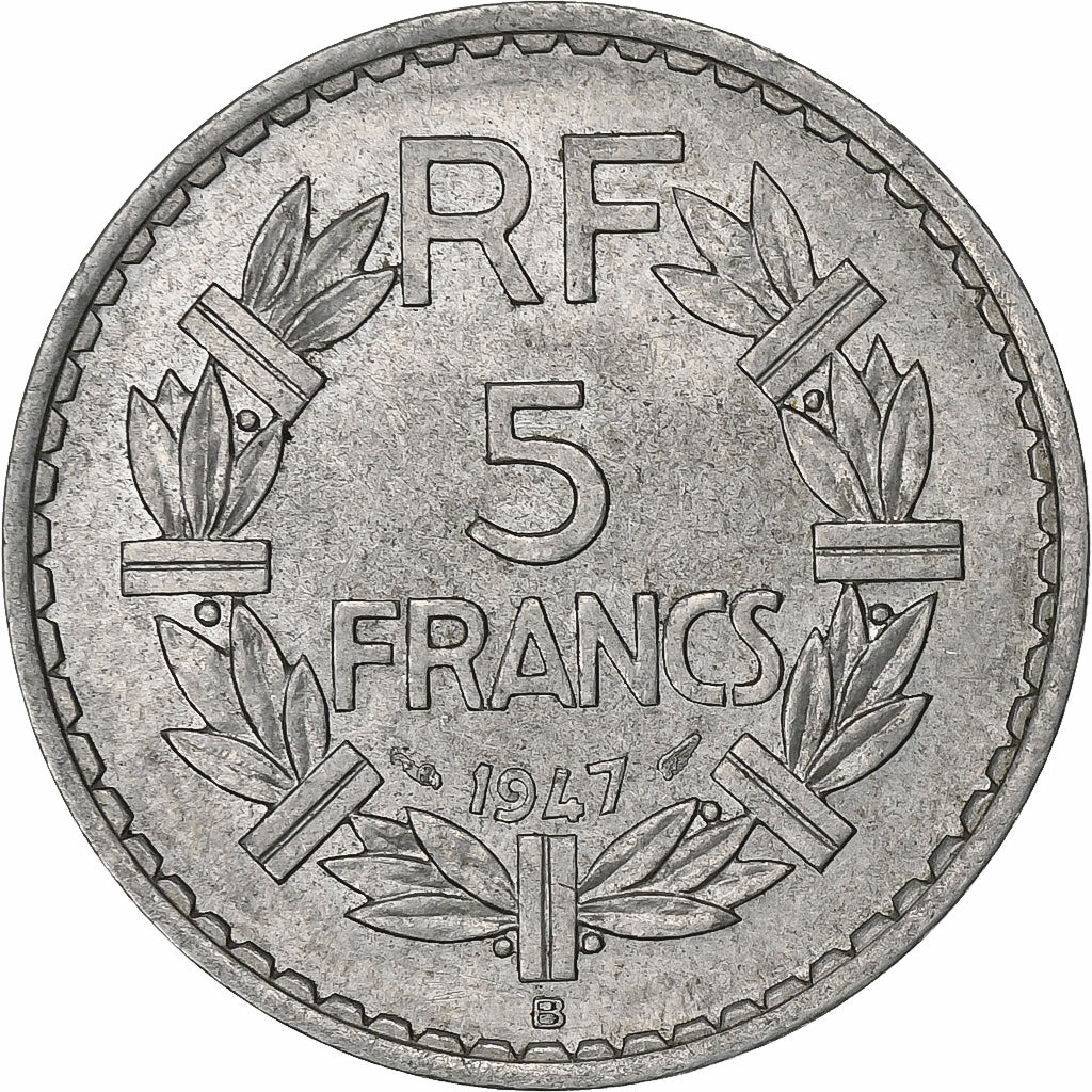 Francia, 5 Francs, Lavrillier, 1947, Beaumont - Le Roger, Aluminio, MBC
