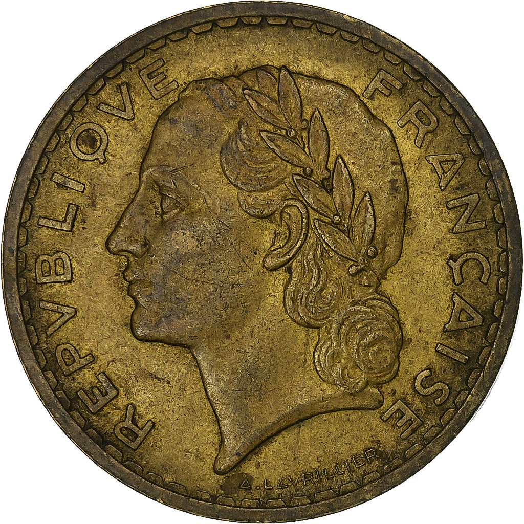 Francia, 5 Francs, Lavrillier, 1939, Aluminio - bronce, BC+, KM:888a.1