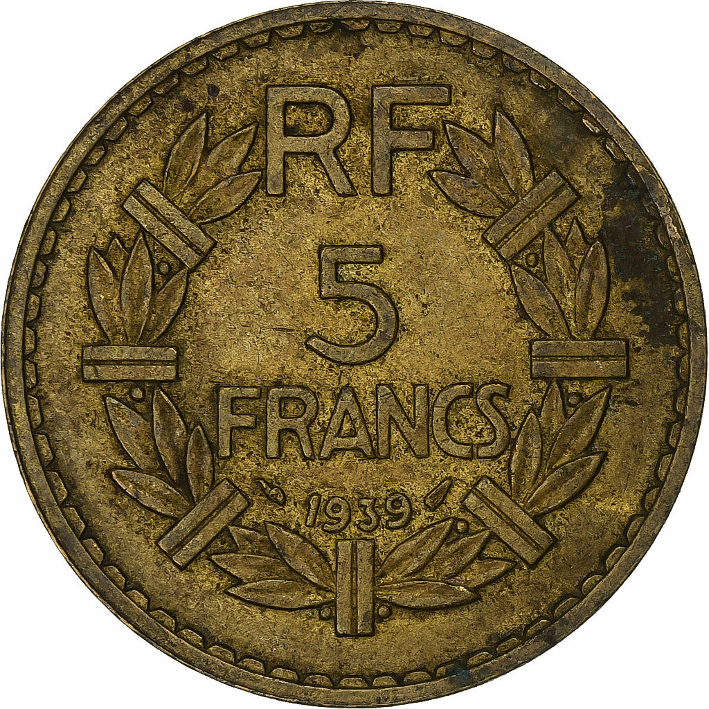Francia, 5 Francs, Lavrillier, 1939, Aluminio - bronce, BC+, KM:888a.1