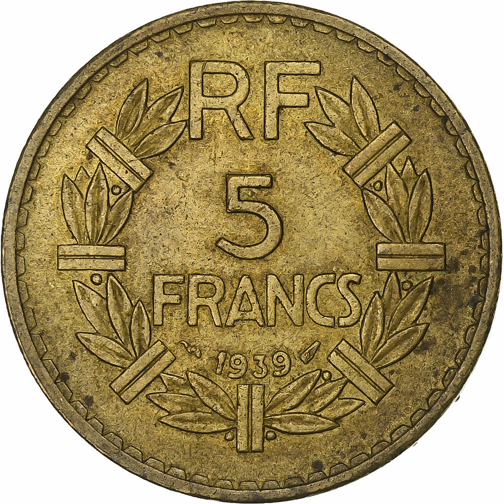Frankreich, 5 Francs, Lavrillier, 1939, Aluminum-Bronze, SS, KM:888a.1