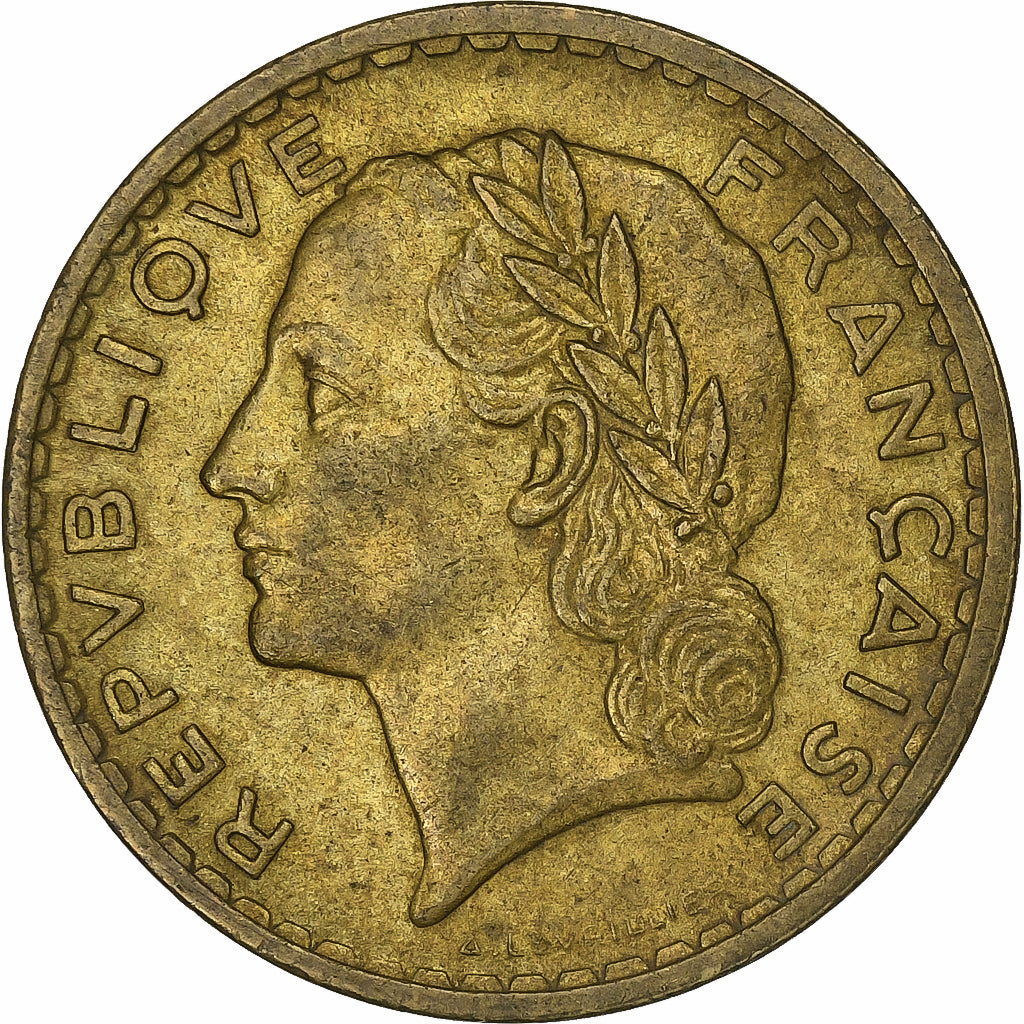 Francia, 5 Francs, Lavrillier, 1939, Aluminio - bronce, MBC, KM:888a.1