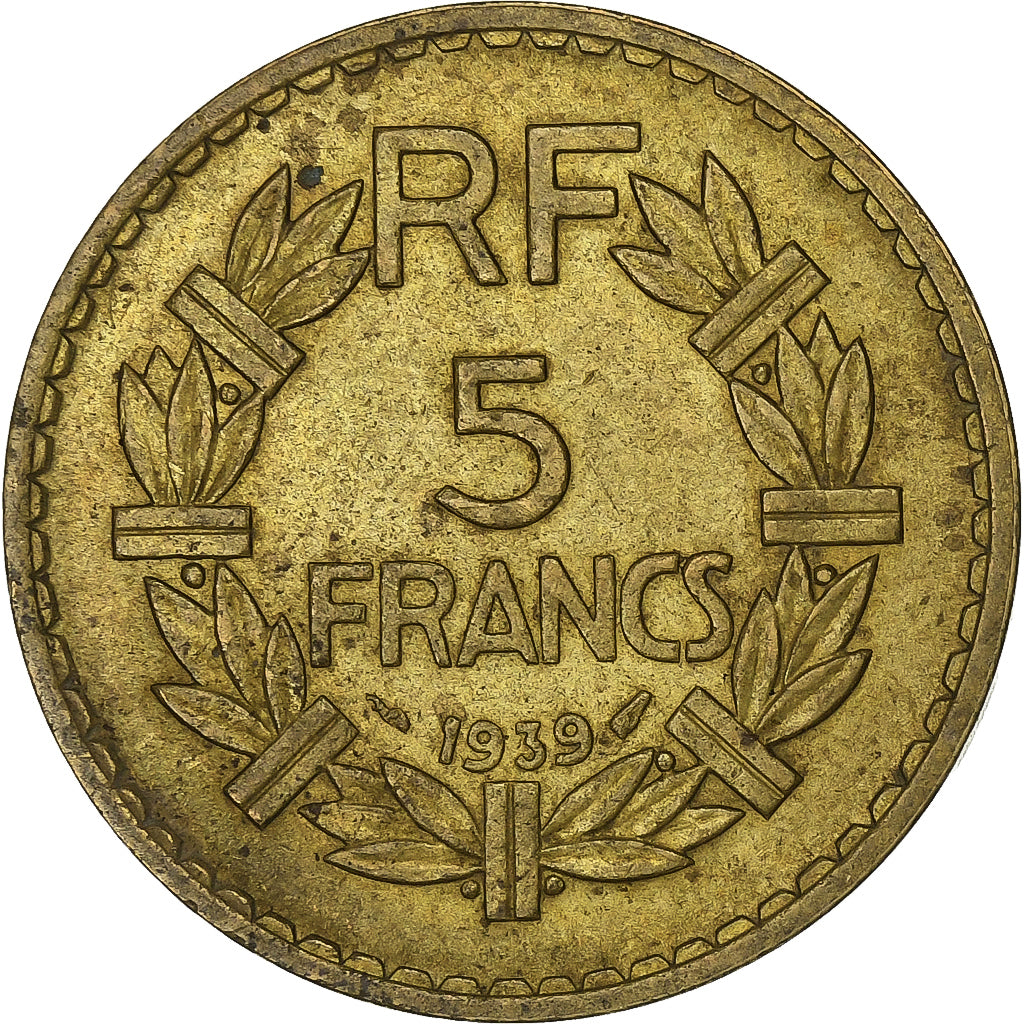Francia, 5 Francs, Lavrillier, 1939, Aluminio - bronce, MBC, KM:888a.1