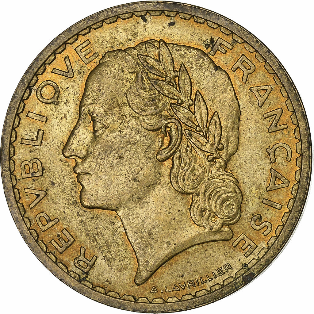 Francia, 5 Francs, Lavrillier, 1939, Aluminio - bronce, MBC+, KM:888a.1
