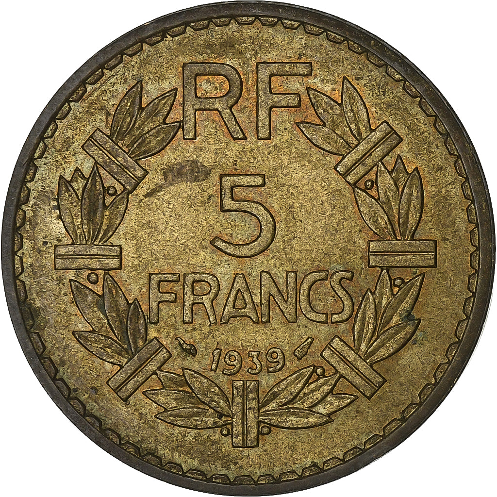 Francia, 5 Francs, Lavrillier, 1939, Aluminio - bronce, MBC+, KM:888a.1