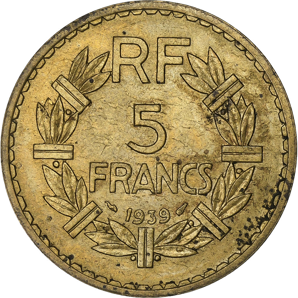 France, 5 Francs, Lavrillier, 1939, Aluminum-Bronze, AU(50-53), KM:888a.1