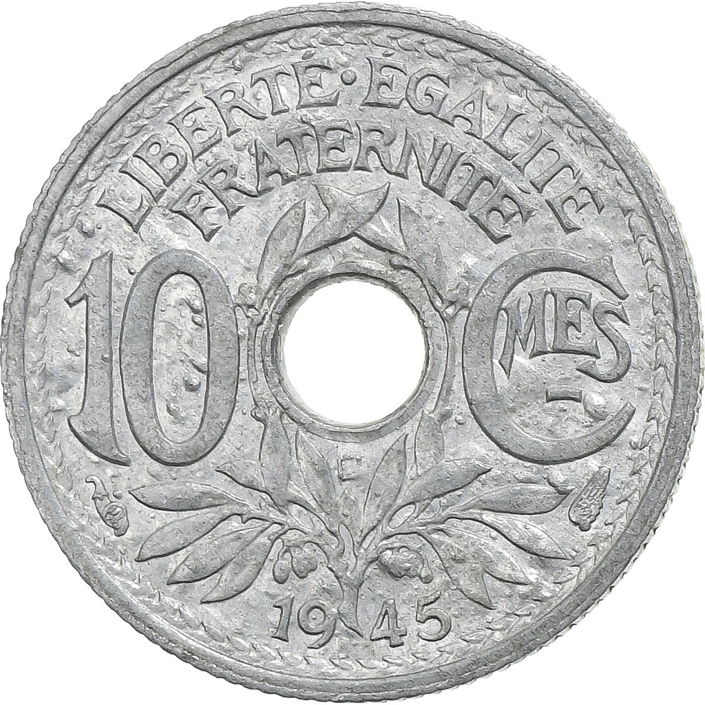 Francia, 10 Centimes, Lindauer, 1945, Beaumont - Le Roger, Zinco, MB+, KM:906.2